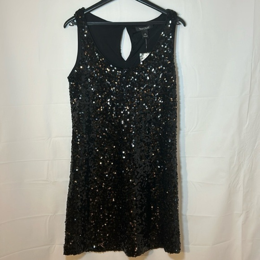 Black dress sequins White House Black Market holidays Year's Eve Party dress